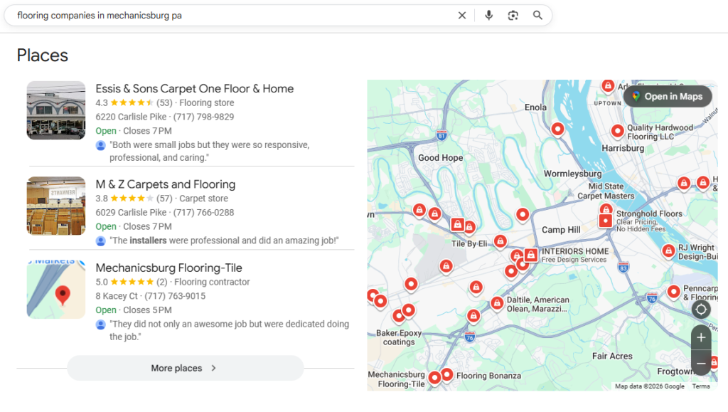 Local SEO Result in Cumberland County