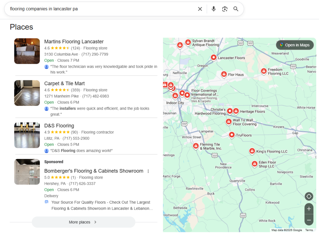 Local SEO Result in Lancaster PA
