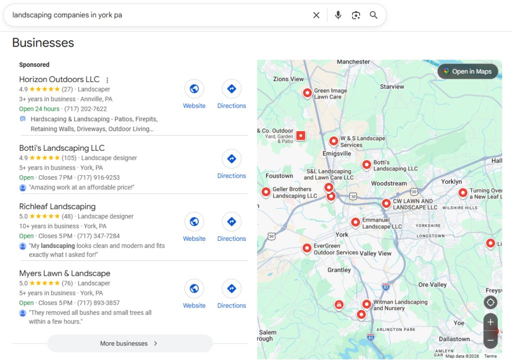 Local SEO Result in York, PA