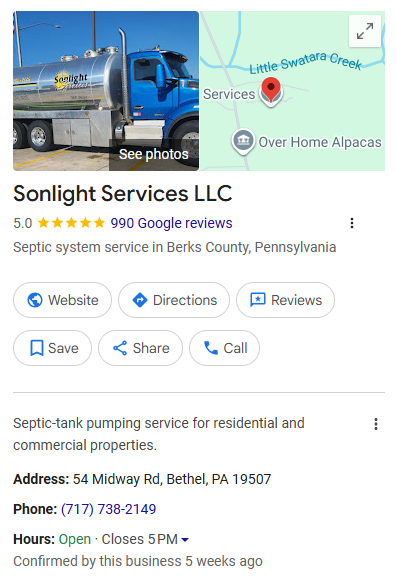 Septic Company Google Business Profile