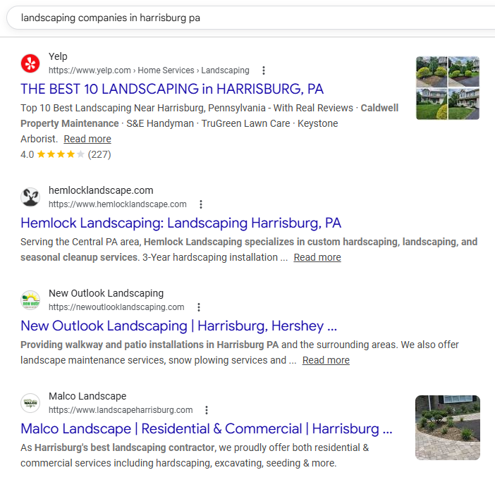 Traditional SEO Result in Harrisburg PA