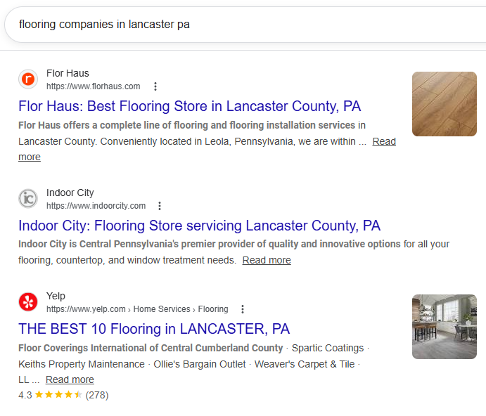 SEO Result in Lancaster, PA