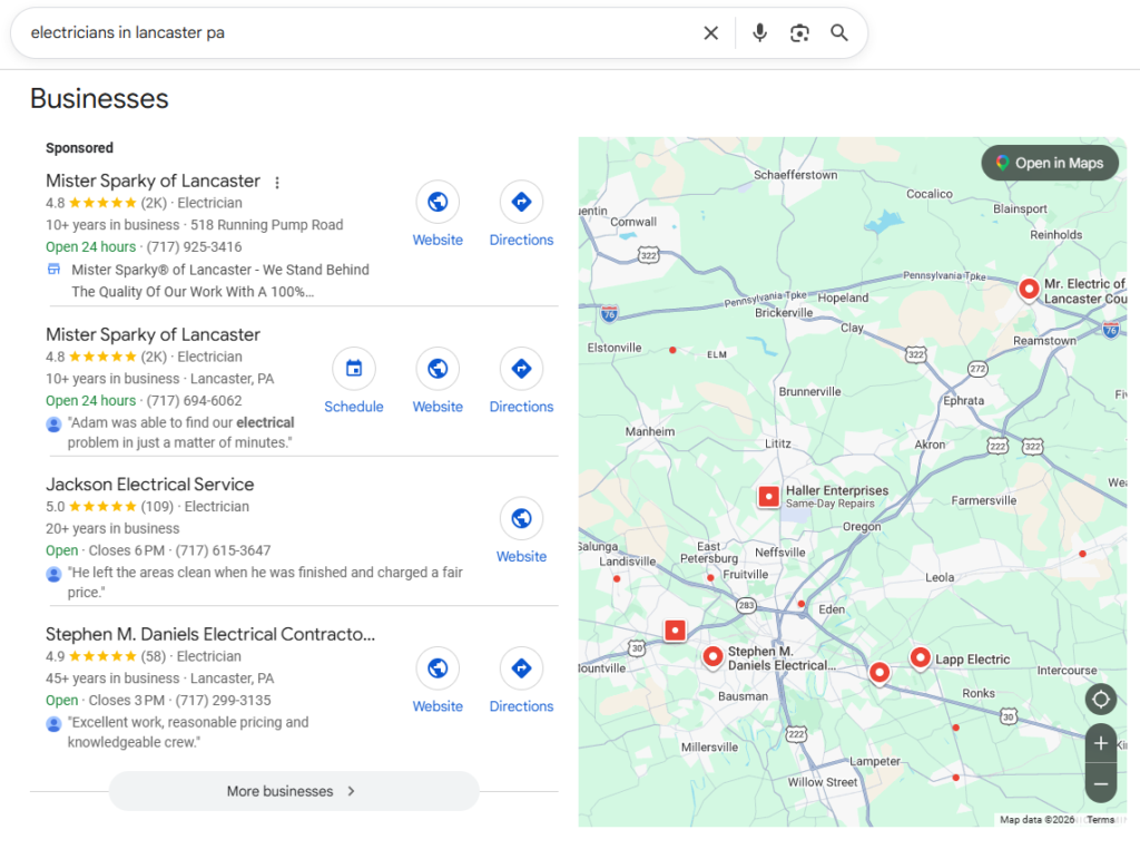 Google Map Pack for Electricians