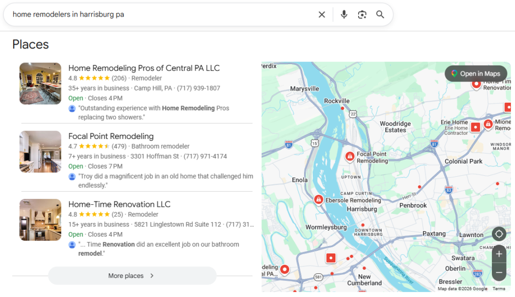 Google Map Pack for Home Remodelers