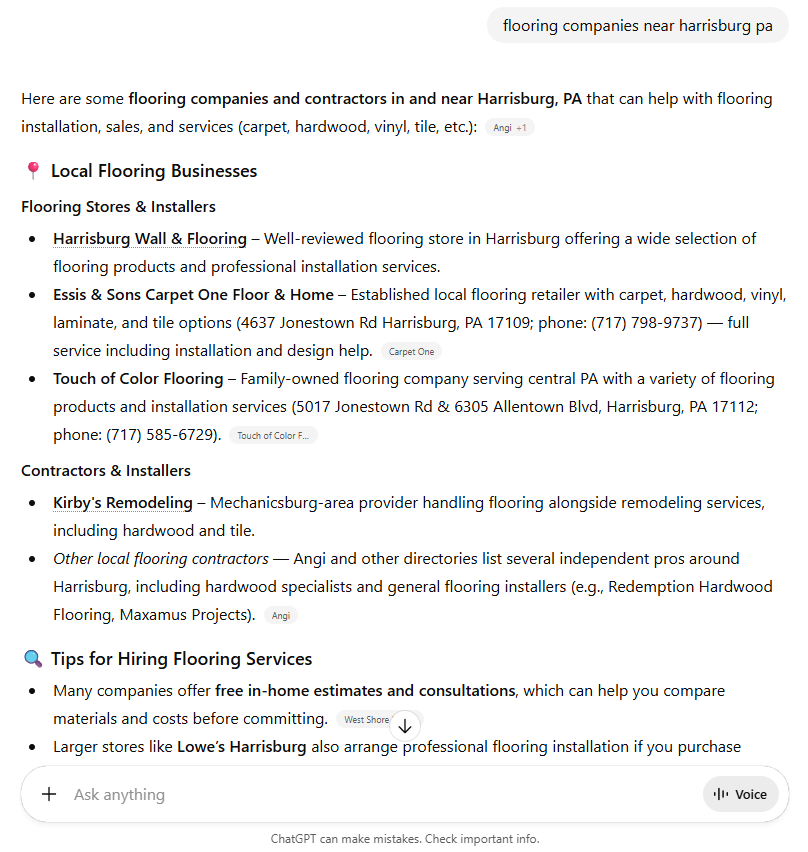 AI SEO Result for Flooring Companies