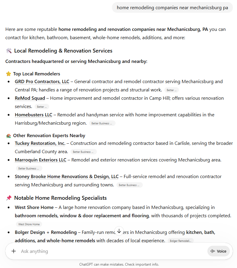 AI SEO Result for Home Remodeling Companies