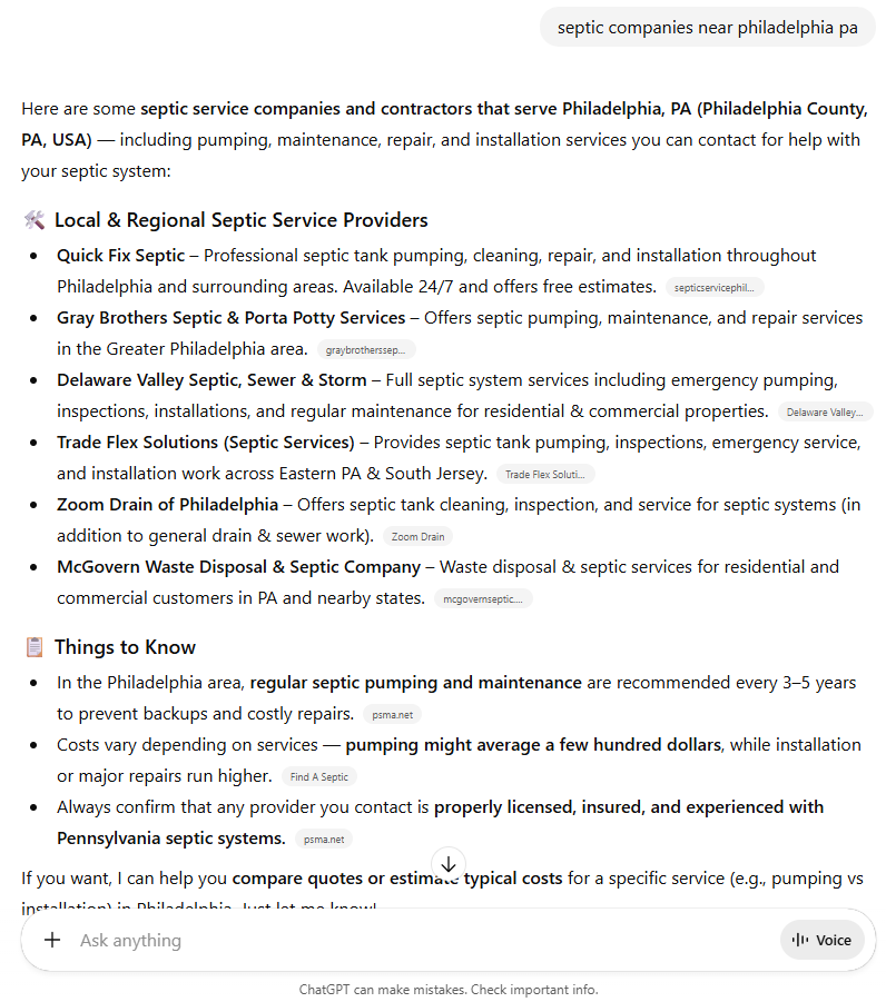 AI SEO Result for Septic Service