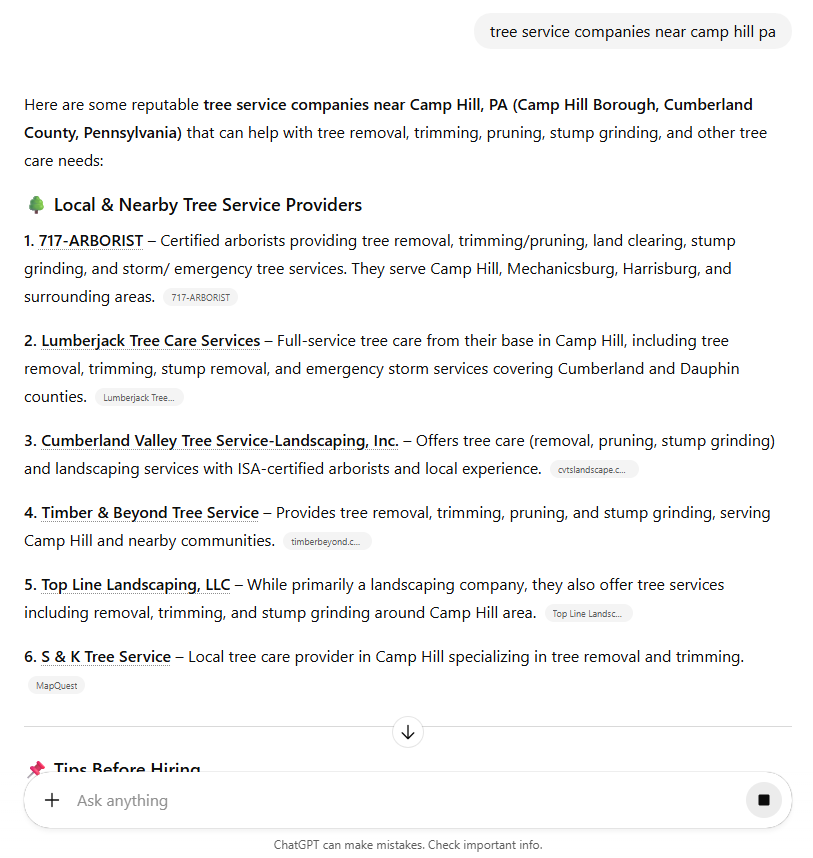 AI SEO Result for Tree Service