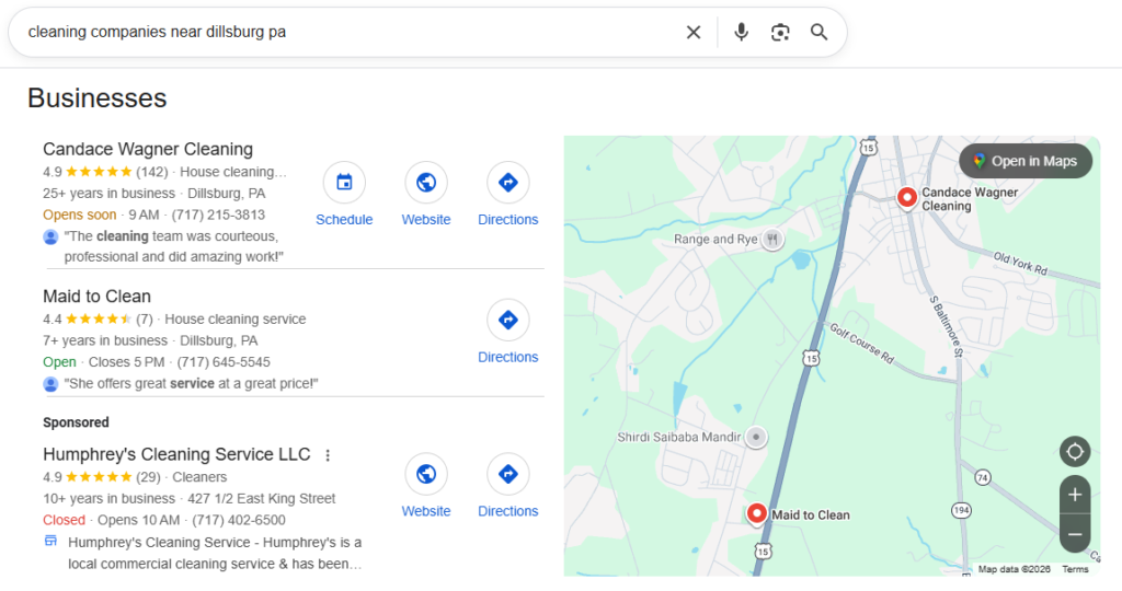 Local SEO Result for Cleaning Companies
