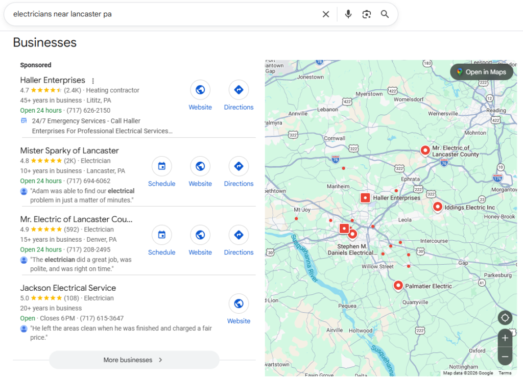 Local SEO Result for Electricians