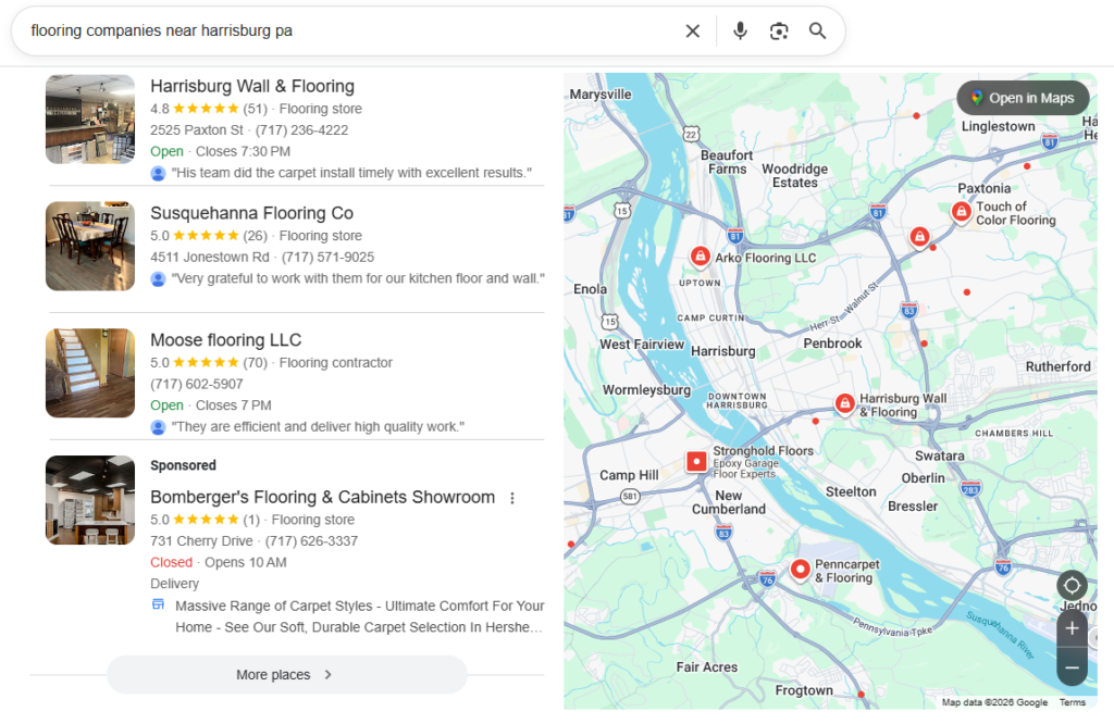 Local SEO Result for Flooring Companies