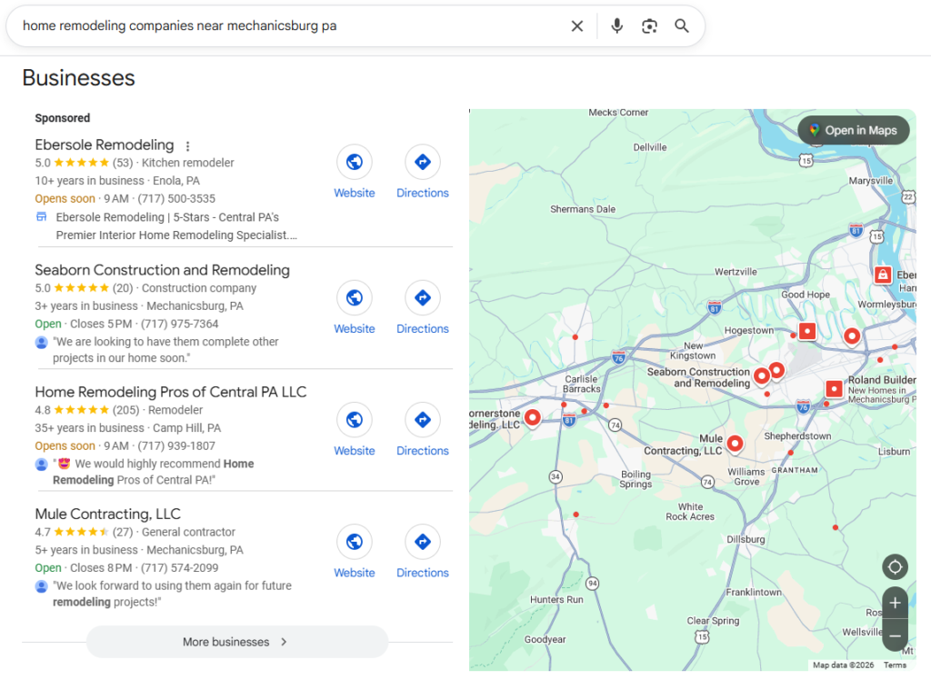 Local SEO Result for Home Remodeling Companies