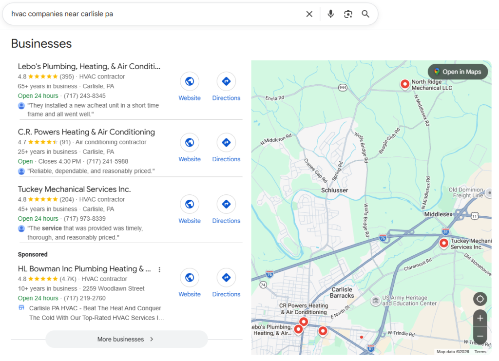 Local SEO Result for HVAC Companies