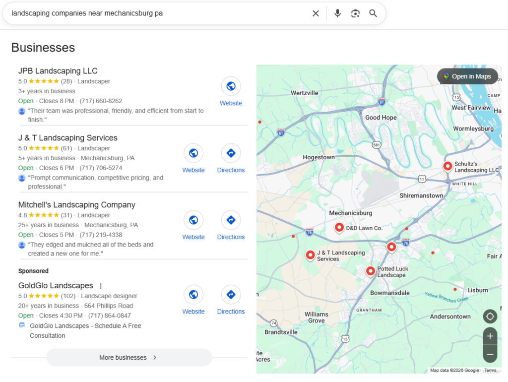 Local SEO Result for Landscaping Companies