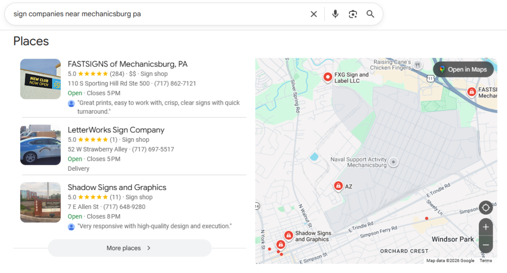 Local SEO Result for Sign Companies