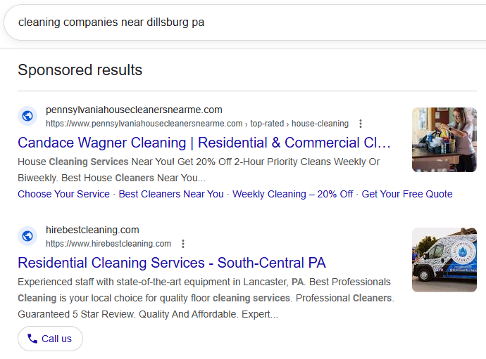 PPC Result for Cleaning Companies