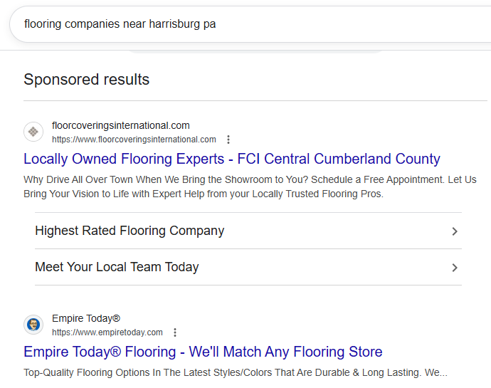 PPC Result for Flooring Companies