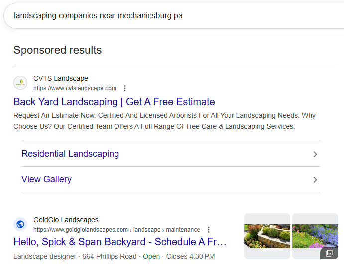 PPC Result for Landscaping Companies