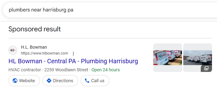PPC Result for Plumbing Companies