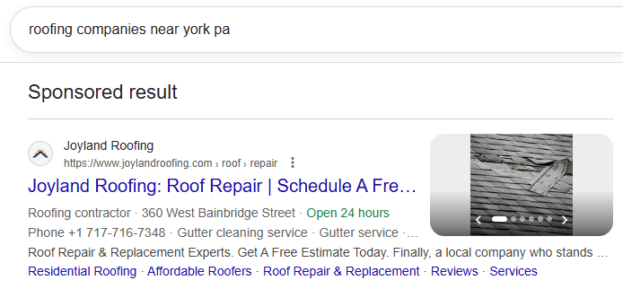 PPC Result for Roofing Companies