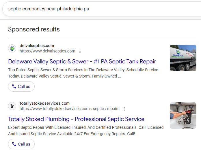 PPC Result for Septic Service