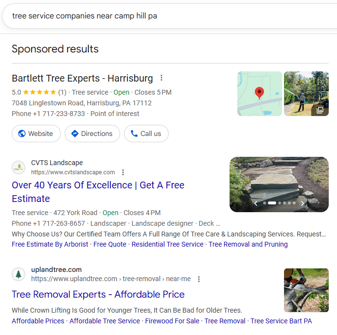 PPC Result for Tree Service