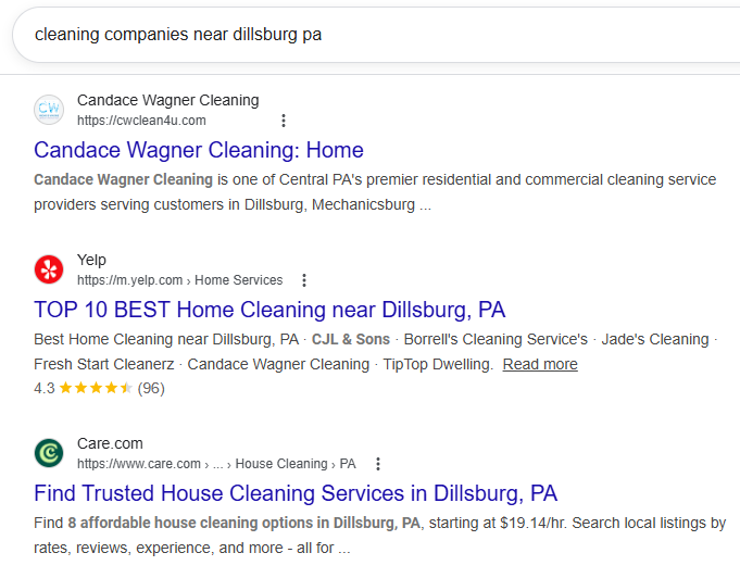Traditional SEO Result for Cleaning Companies