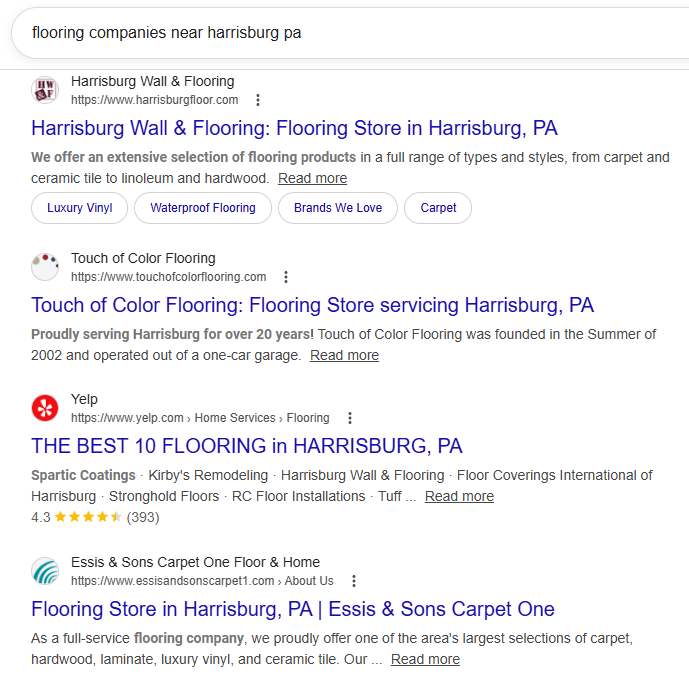 Traditional SEO Result for Flooring Companies