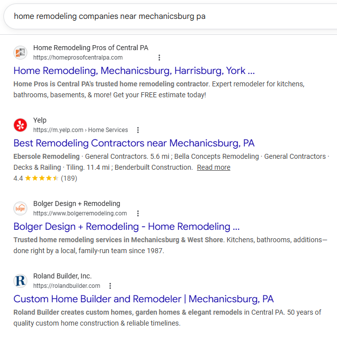 Traditional SEO Result for Home Remodeling Companies