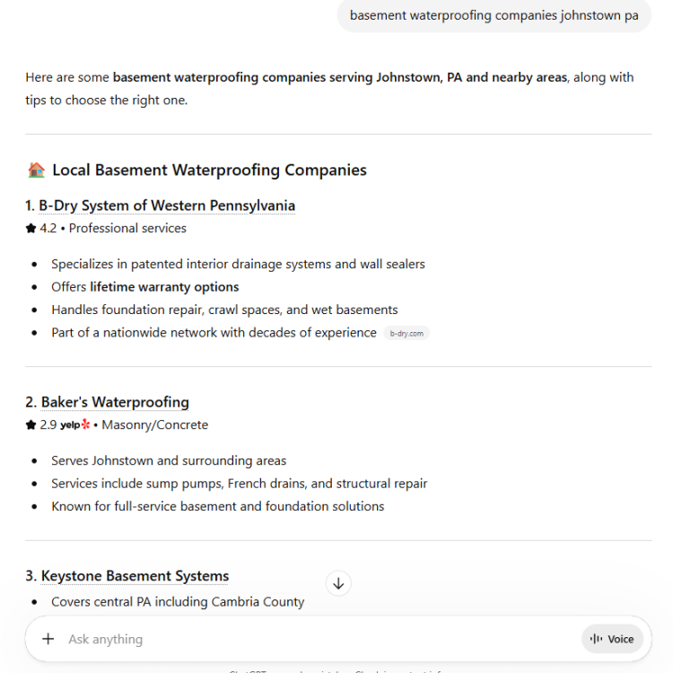 ai seo result for basement waterproofing