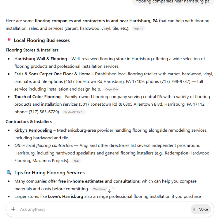 AI SEO Result for Flooring Companies