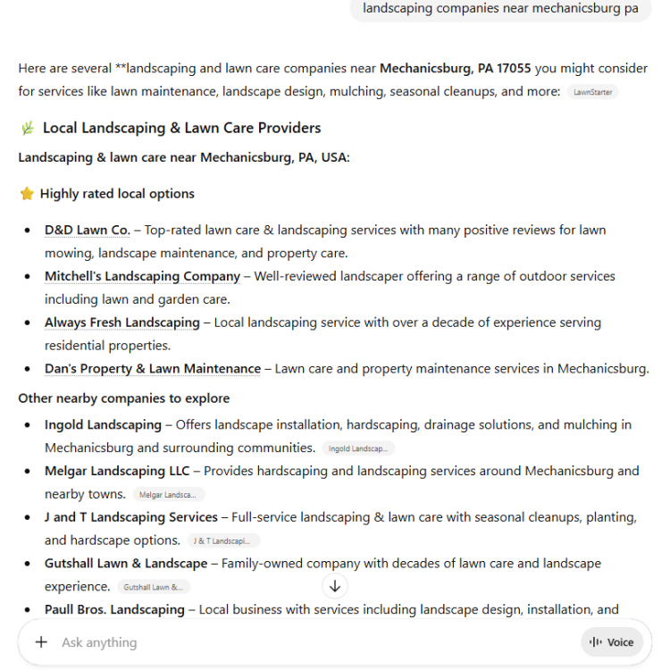 AI SEO Result for Landscaping Companies
