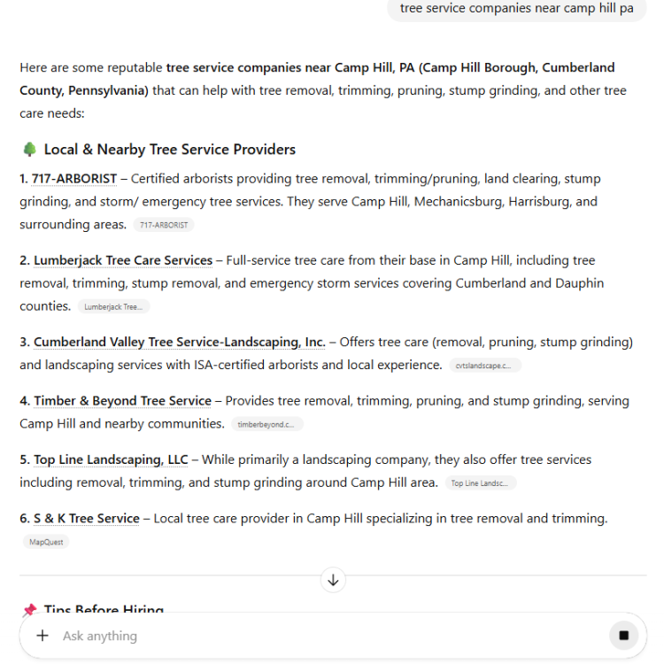 AI SEO Result for Tree Service