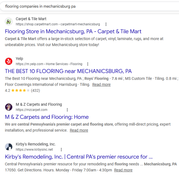 Traditional SEO Result in Cumberland County