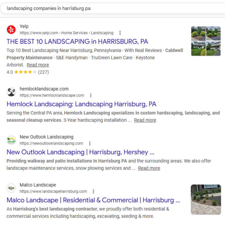 Traditional SEO Result in Harrisburg PA