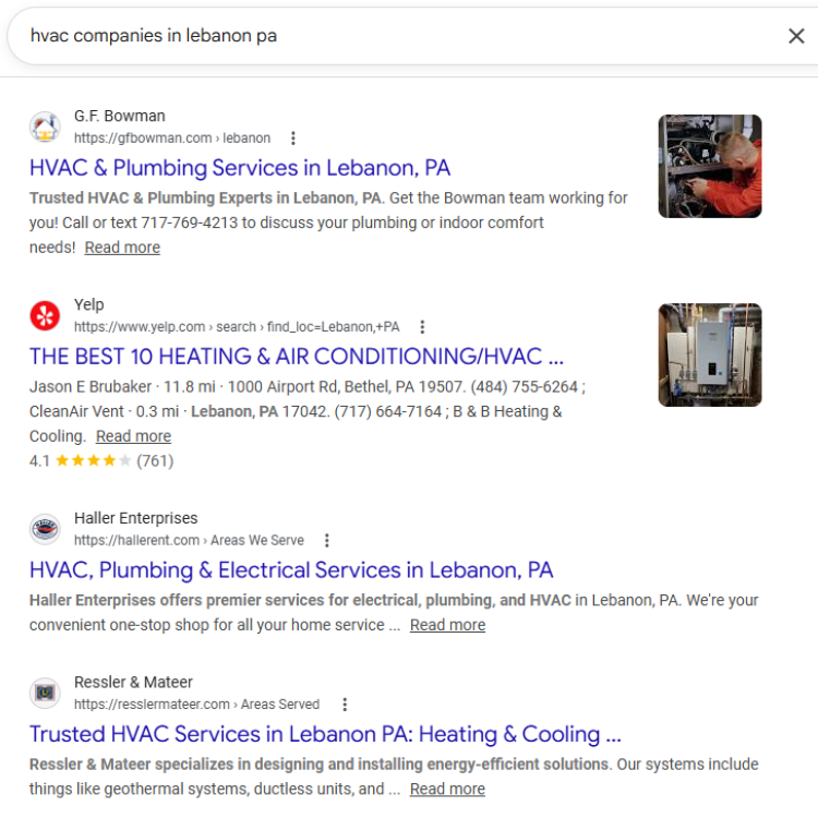 SEO Result in Lebanon PA